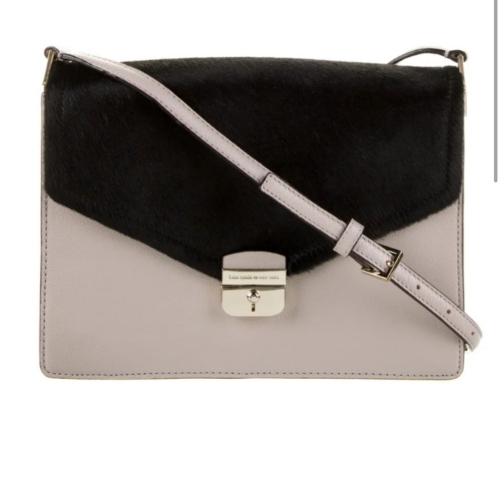 Kate Spade Sayra Hyde Crossbody Calf Hair Bag Purse (Black/Gray)